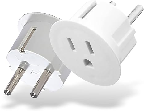 American USA To European plug adapter – Type E/F schuko plug adapter - Use in Germany, France, & more - CE Certified – For Mobile, Laptop & Camera Chargers - 2 Pack