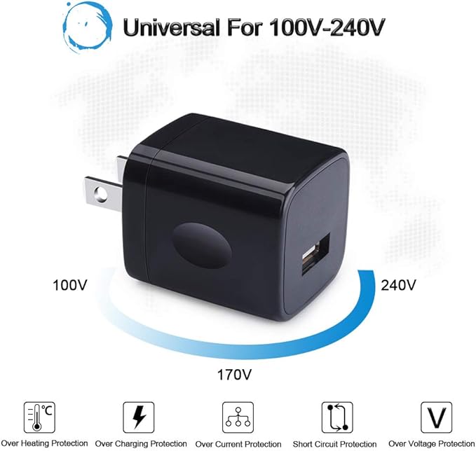 Wall Charger Cube,1A/5V Single Port USB Plug 3 Pack Travel Black Charging Block Box Adapter Compatible Phone,Samsung Galaxy S24 S23 A21 A51 A71 S20 S10 S9 S8,A10e,Note20/10,Moto G7 G6,LG Stylo 6/5/4