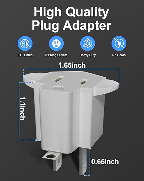 Portable 3 Prong to 2 Prong Outlet Adapter, Fireproof 392℉ 3-2 Prong Adapter Converter, Heavy Duty Wall Plug Adapter for Household Appliances Industrial, 1875W Max, 4 Packs