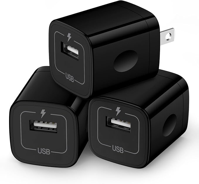 Wall Charger Cube,1A/5V Single Port USB Plug 3 Pack Travel Black Charging Block Box Adapter Compatible Phone,Samsung Galaxy S24 S23 A21 A51 A71 S20 S10 S9 S8,A10e,Note20/10,Moto G7 G6,LG Stylo 6/5/4