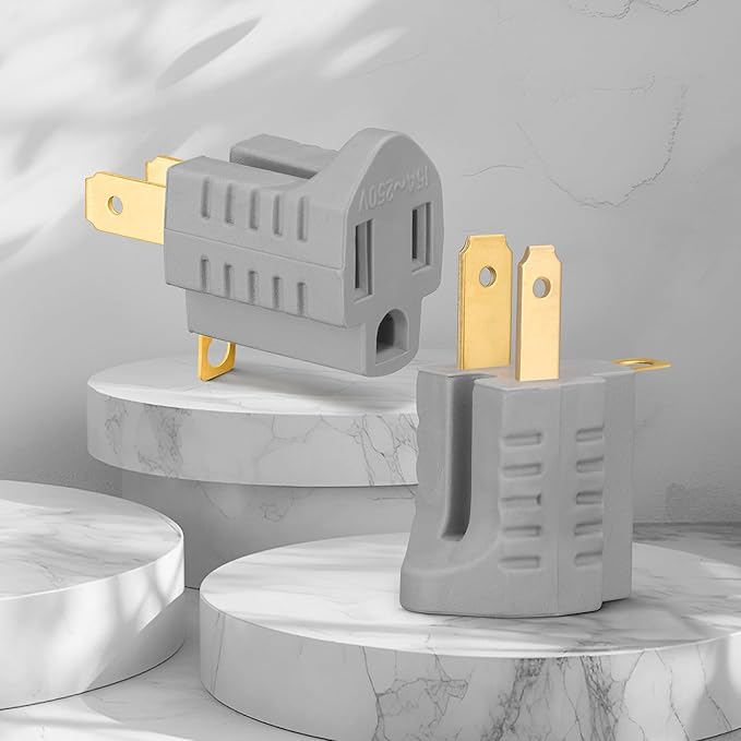 (3 Pack) 3-Prong to 2-Prong Adapter Polarized Grounding Converter 3 Pin to 2 Pin Power for Wall Outlets Plugs, Gray