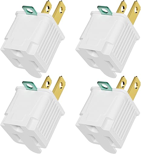 2 Prong to 3 Prong Outlet Adapter, Polarized Grounded Outlet Converter, Wall Outlet Plug for Household, Workshops, ETL Listed, 4-Pack, White