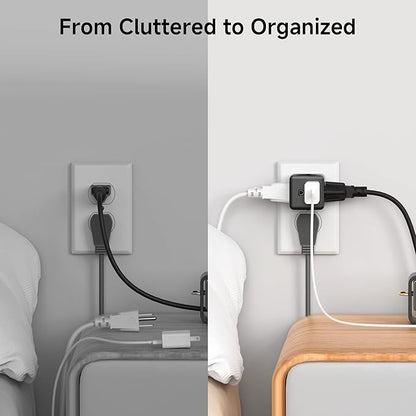 3-Pack 3 Outlet Wall Adapter (Grounded Cube Tap, Outlet Splitter, 3 Way Plug Adapter, 3-Prong Power Splitter), Black