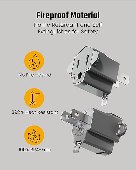 3-Outlet Extender, Fosmon 90 Degree Plug Outlet Adapter, Right Angle Power Plug Adapter 3 Prong, 3 Way Power Splitter Cube Tap, Cruise Essentials, for Home, Dorm, or Travel, Grounded, ETL Listed-3PACK