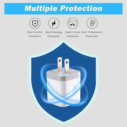 USB Wall Charger, 4-Pack 2.1A Dual Port USB Cube Power Adapter Charger Plug Charging Blocks Brick for iPhone 16e/16/15/14/13/12/11/XS/X/8/7/6 Plus, Watch Series/Ultra, Galaxy, Moto, Android