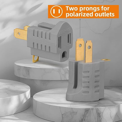 (3 Pack) 3-Prong to 2-Prong Adapter Polarized Grounding Converter 3 Pin to 2 Pin Power for Wall Outlets Plugs, Gray