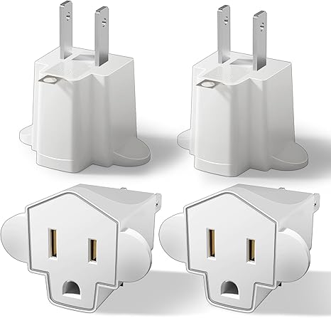 Portable 3 Prong to 2 Prong Outlet Adapter, Fireproof 392℉ 3-2 Prong Adapter Converter, Heavy Duty Wall Plug Adapter for Household Appliances Industrial, 1875W Max, 4 Packs