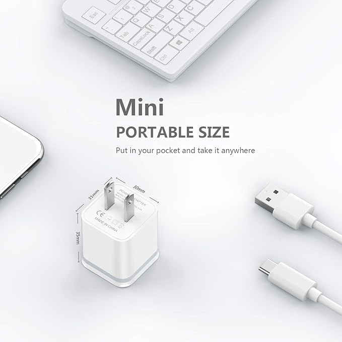 Mini Dual USB Wall Charger | Portable Fast Charging 35x31x30mm