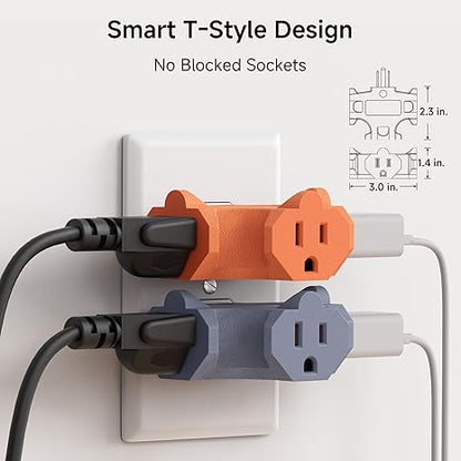 3-Pack 3 Way Plug Adapter 15A 1875W, 3 Prong 3 Outlet Adapter, Power Splitter Plug Outlet, 3 Way Electrical Splitter, Multicolored (White, Gray, Orange)