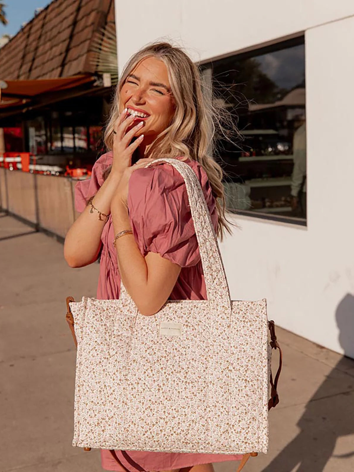 On The Go Tote Brown Floral