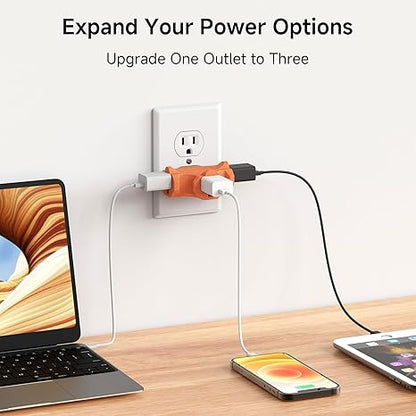 3-Pack 3 Way Plug Adapter 15A 1875W, 3 Prong 3 Outlet Adapter, Power Splitter Plug Outlet, 3 Way Electrical Splitter, Multicolored (White, Gray, Orange)