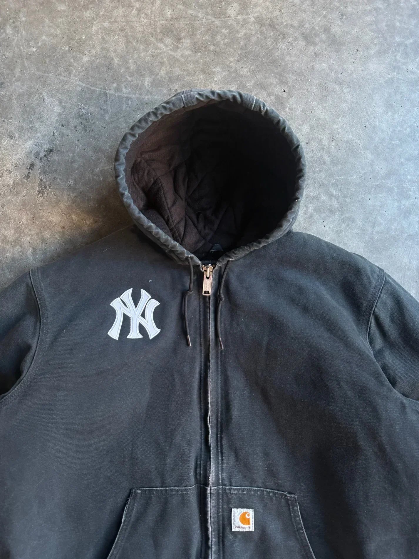 Vintage Faded Black Hooded Yankees Carhartt Jacket