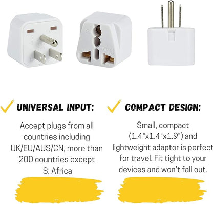 Universal Travel Plug Adapter – Compact Multi-National Outlet Converter (US to Worldwide), 110V–250V Power Compatibility