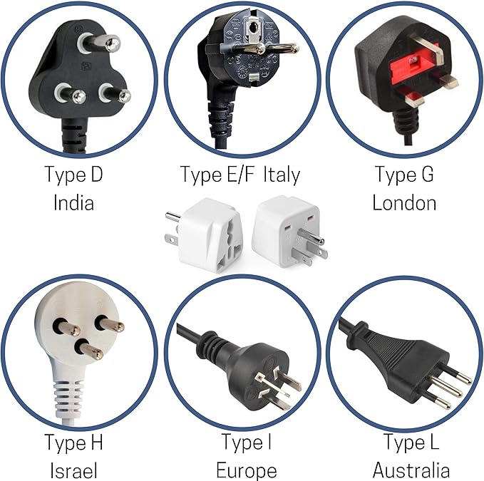 Universal Travel Plug Adapter – Compact Multi-National Outlet Converter (US to Worldwide), 110V–250V Power Compatibility