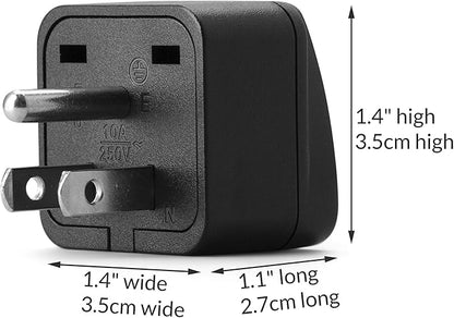 US Travel Plug Adapter, EU,AU,UK,NZ,CN,in to USA (Type B), Grounded 3 Prong USA Wall Plug, EU to US Travel Adaptor Pin Converter, Power Outlet Charger (1-Pack)