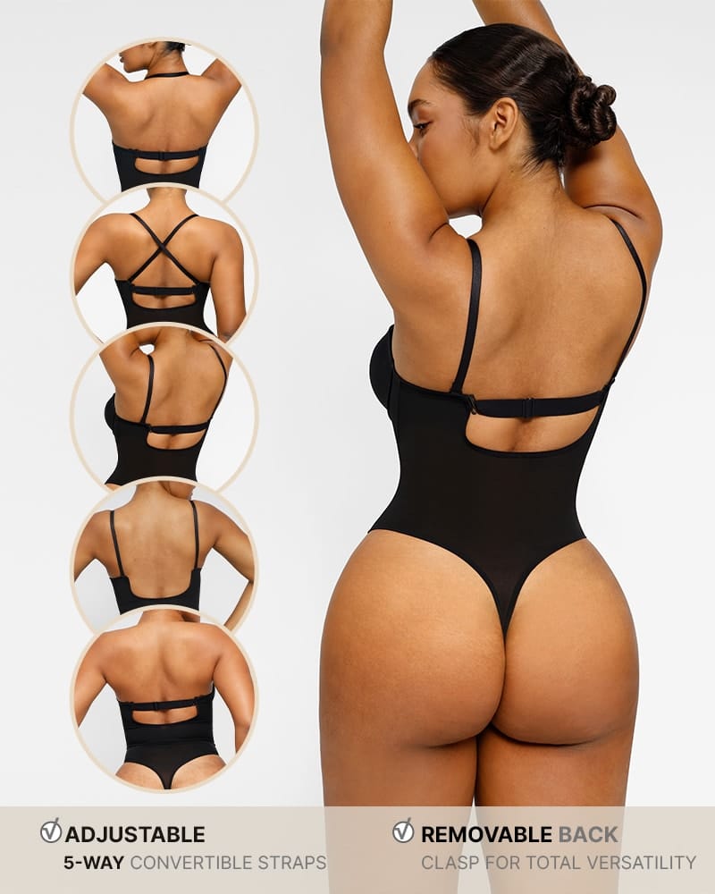 BOOT-YEAH™ MeshSmooth™ Deep Plunge Low-Back Thong Bodysuit