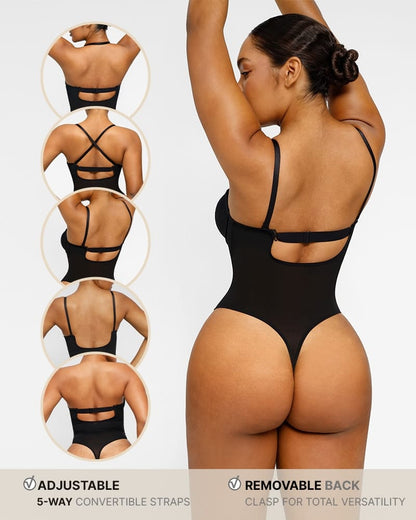 BOOT-YEAH™ MeshSmooth™ Deep Plunge Low-Back Thong Bodysuit