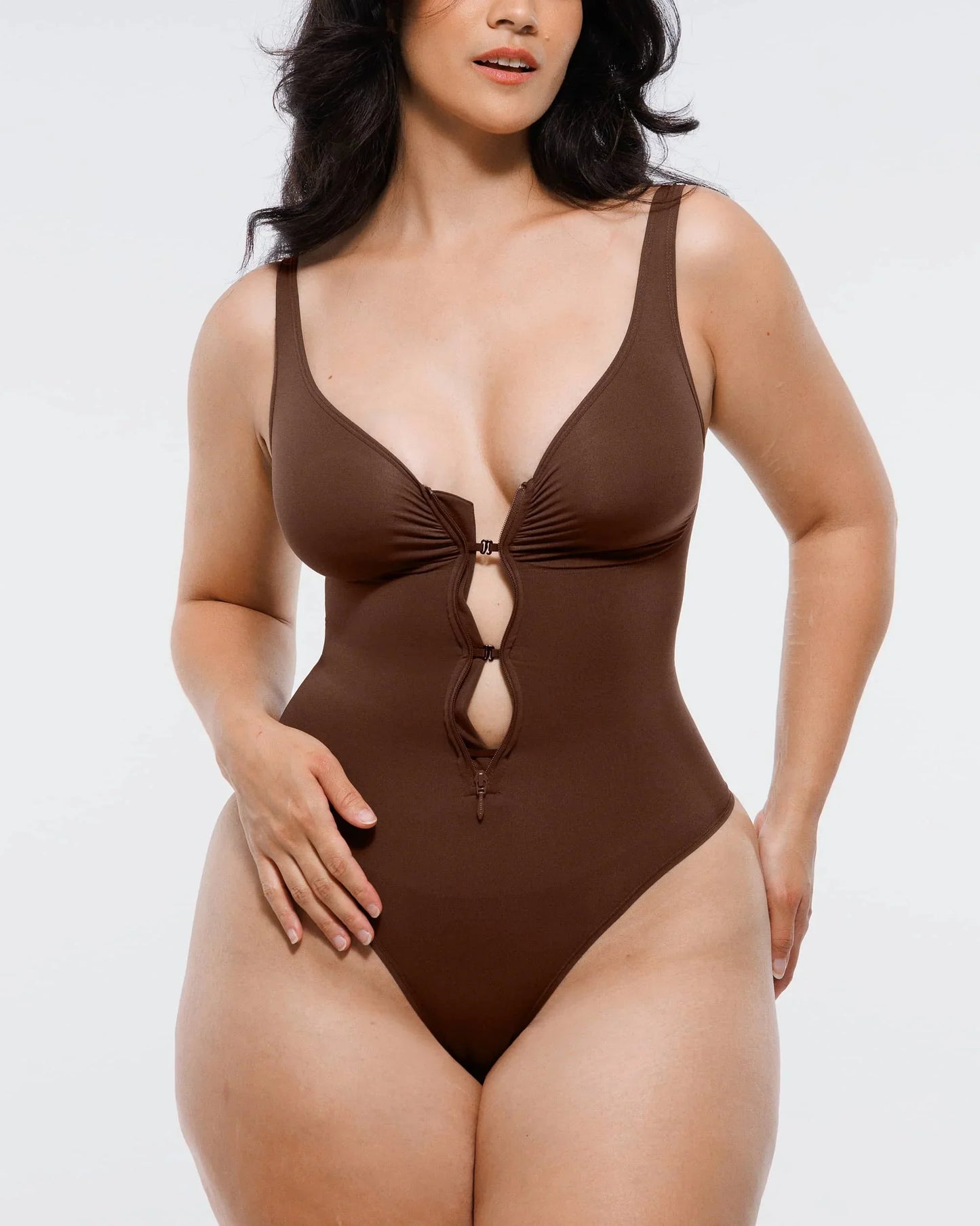 Bare Essentials™ Skin Flow™ Zipper Front Thong Bodysuit