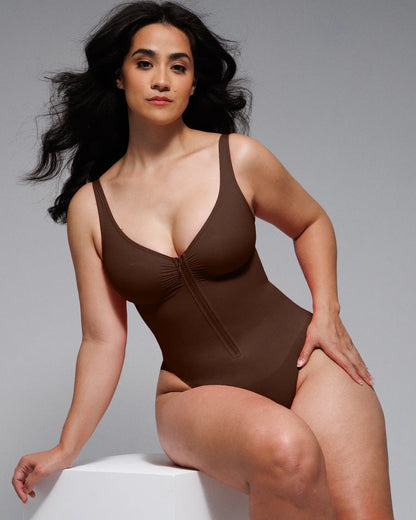 Bare Essentials™ Skin Flow™ Zipper Front Thong Bodysuit