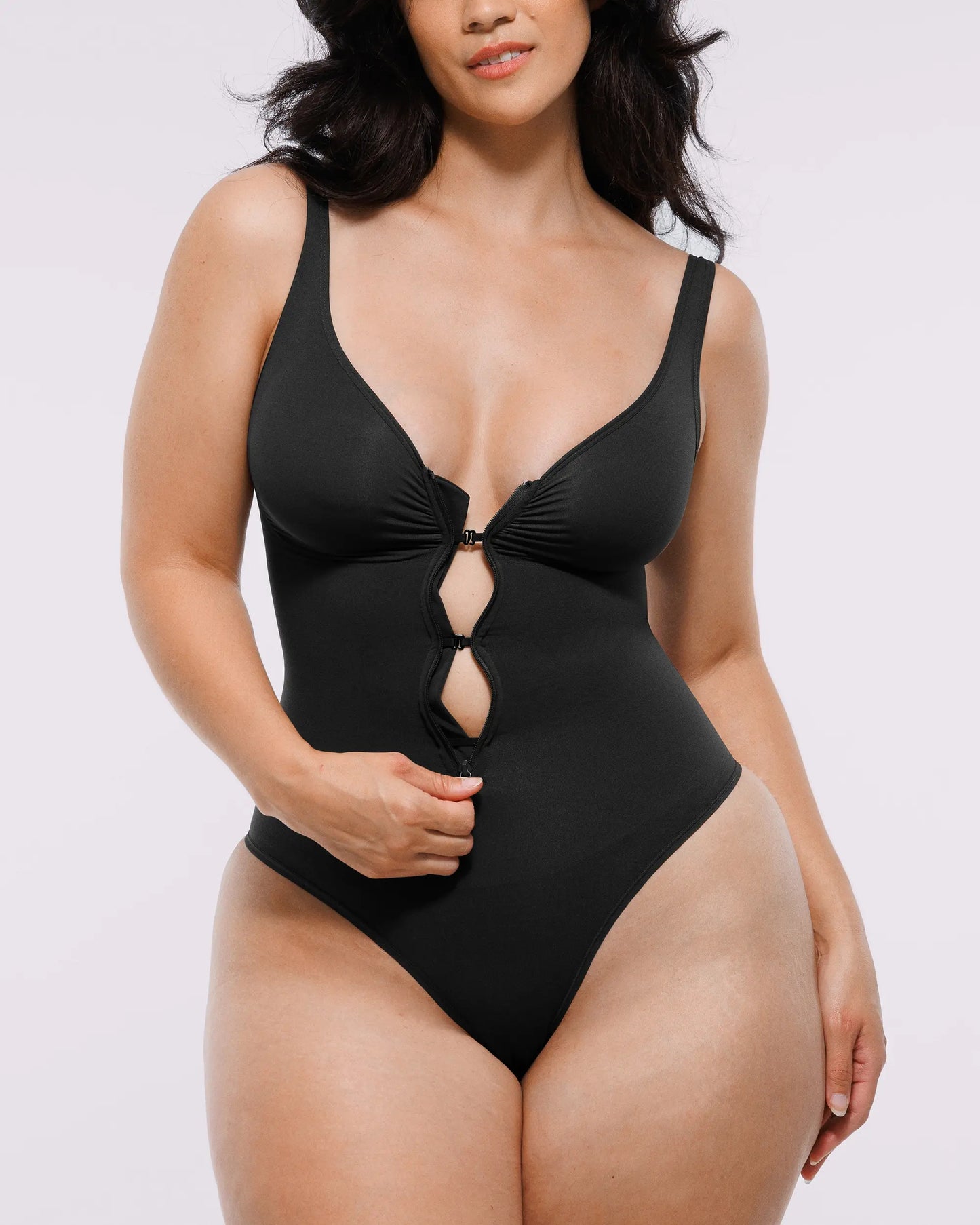 Bare Essentials™ Skin Flow™ Zipper Front Thong Bodysuit