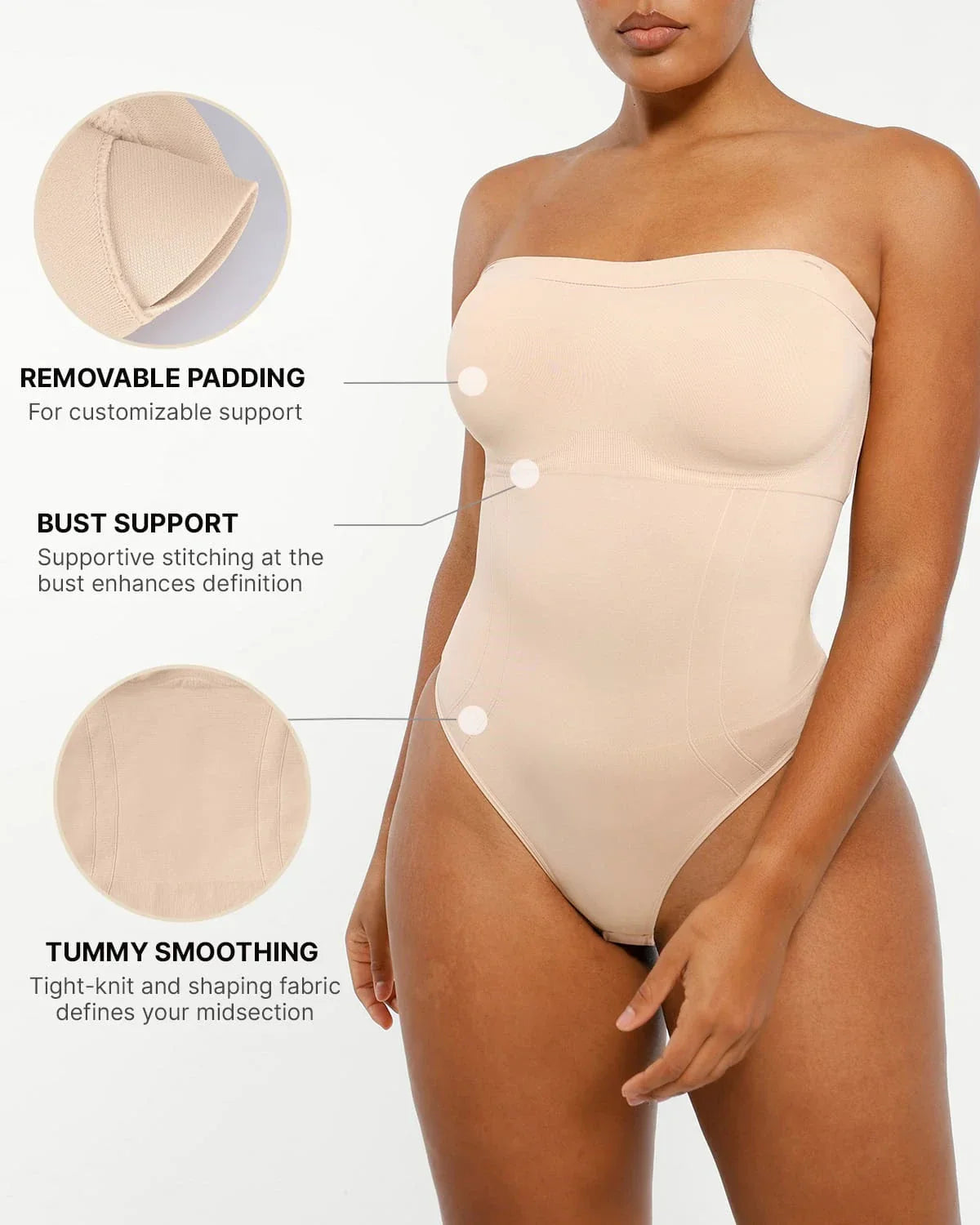 Bare Essentials™ Skin Flow™ Strapless Sculpt Thong Bodysuit